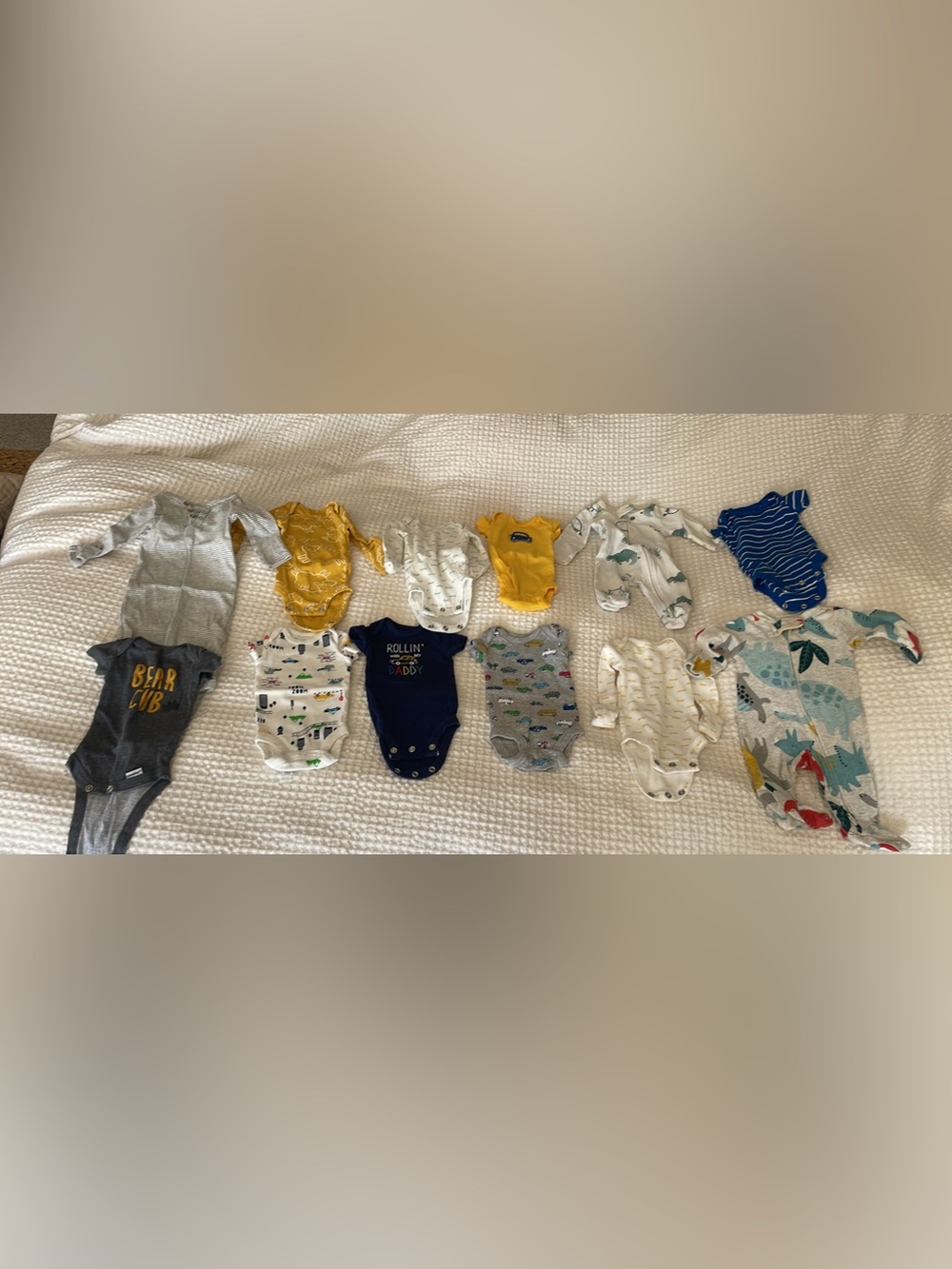 Preemie Baby One-Piece Bodysuit Set - Navy, Yellow, White bundle lot outfits